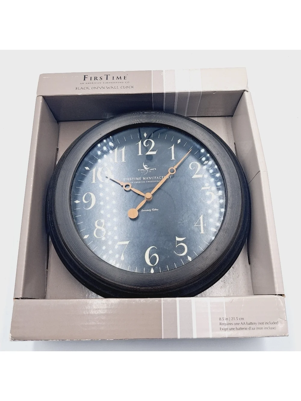 Black Onyx Wall Clock 8.5 in Farmhouse Vintage Style Analog Traditional Dorm
